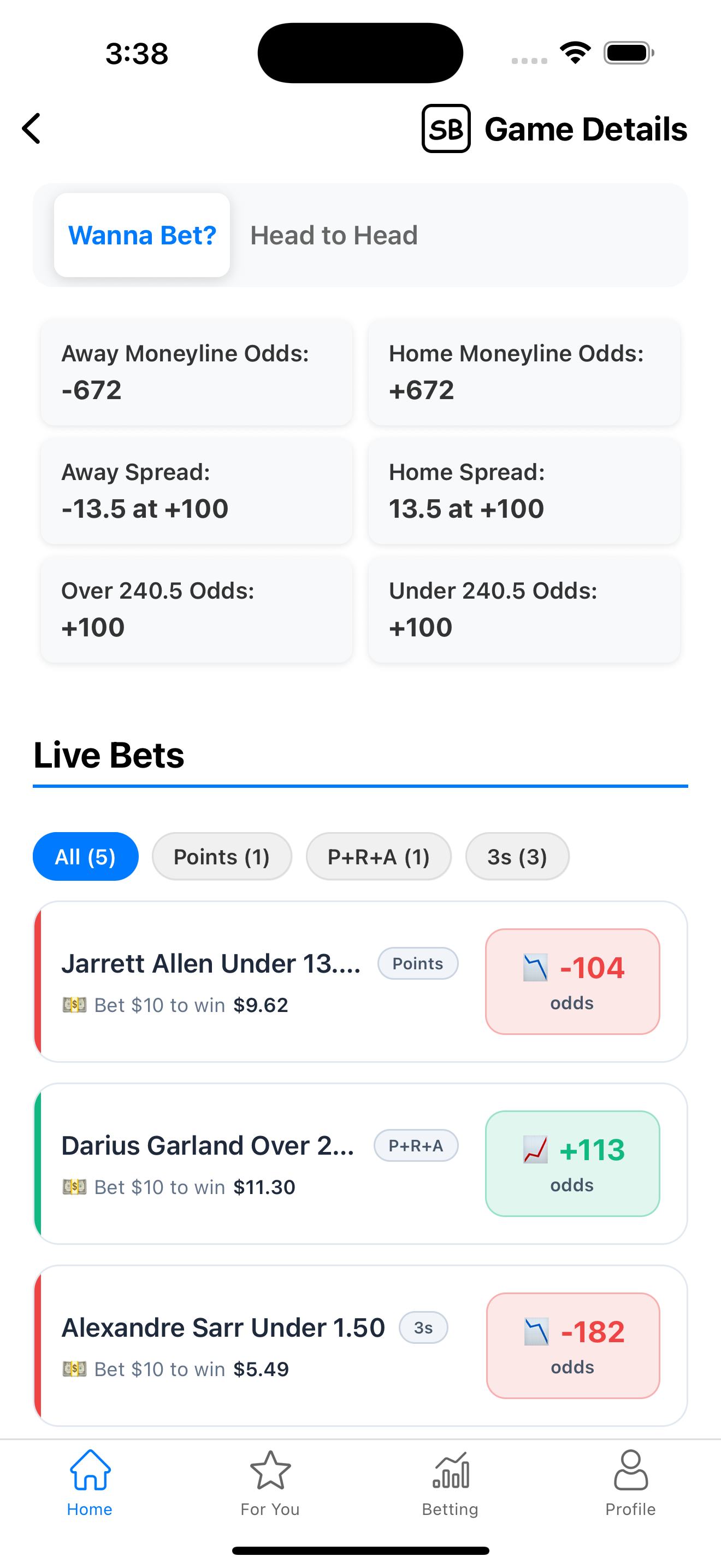 SportBusy game betting view